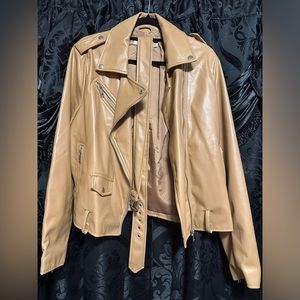 JustFab Faux Leather Moto Jacket color Tan